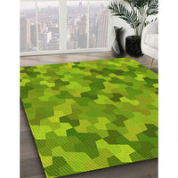 Patterned Dark Lime Green Rug, pat1645yw