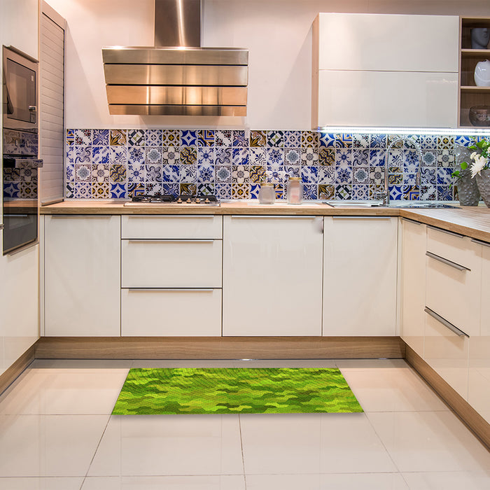 Patterned Dark Lime Green Rug in a Kitchen, pat1645yw