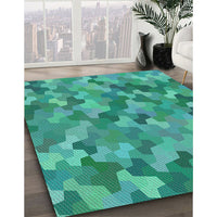 Patterned Turquoise Green Novelty Rug, pat1645