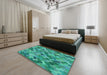 Patterned Turquoise Green Novelty Rug in a Bedroom, pat1645