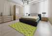 Round Machine Washable Transitional Neon Yellow Green Rug in a Office, wshpat1646brn