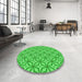 Round Patterned Neon Green Rug in a Office, pat1646grn