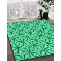 Patterned Medium Spring Green Rug, pat1646lblu