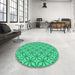 Round Patterned Medium Spring Green Rug in a Office, pat1646lblu