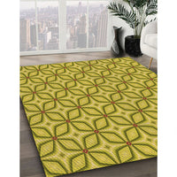 Patterned Dark Yellow Green Rug, pat1646org