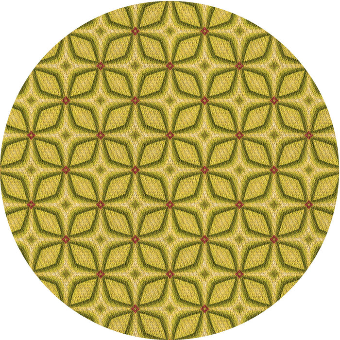 Square Patterned Dark Yellow Green Rug, pat1646org