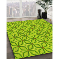 Patterned Dark Lime Green Rug, pat1646yw