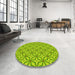 Round Patterned Dark Lime Green Rug in a Office, pat1646yw