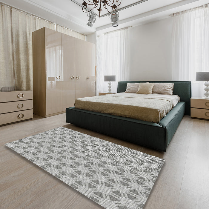 Patterned Silver Gray Novelty Rug in a Bedroom, pat1647
