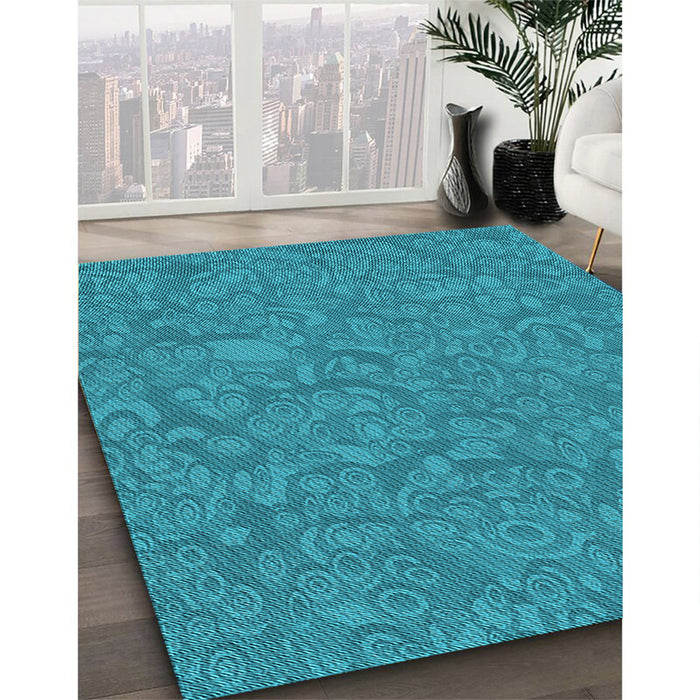 Patterned Dark Cyan Green Rug in Family Room, pat1648lblu