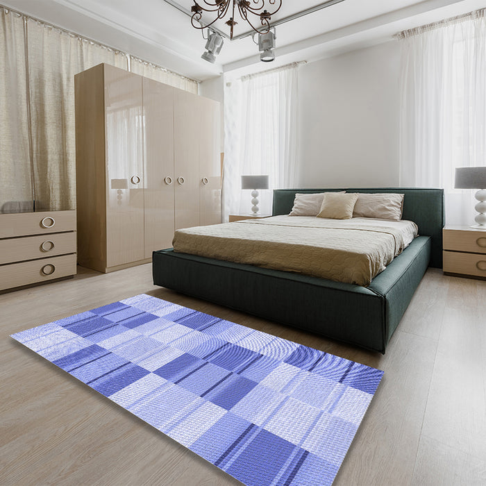 Patterned Light Slate Blue Rug in a Bedroom, pat1649blu