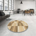 Round Patterned Copper Brown Rug in a Office, pat1649brn