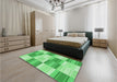 Patterned Green Rug in a Bedroom, pat1649grn