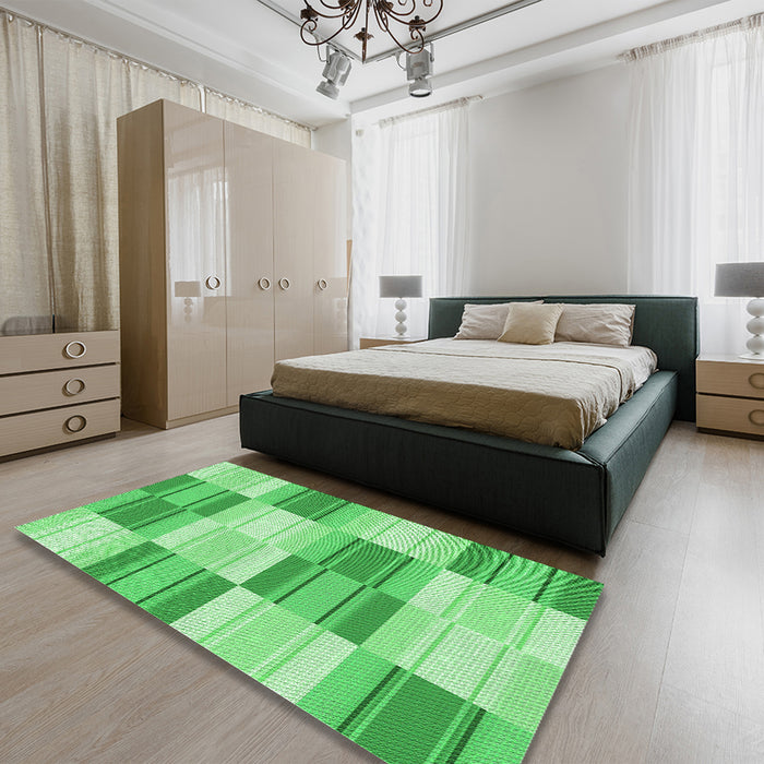 Patterned Green Rug in a Bedroom, pat1649grn
