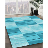 Patterned Dark Turquoise Green Rug, pat1649lblu