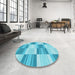 Round Patterned Dark Turquoise Green Rug in a Office, pat1649lblu