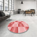 Round Patterned Pastel Pink Rug in a Office, pat1649rd