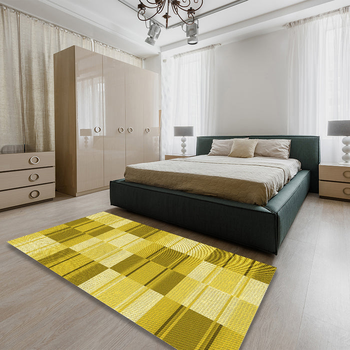 Patterned Bold Yellow Rug in a Bedroom, pat1649yw