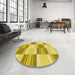 Round Patterned Bold Yellow Rug in a Office, pat1649yw