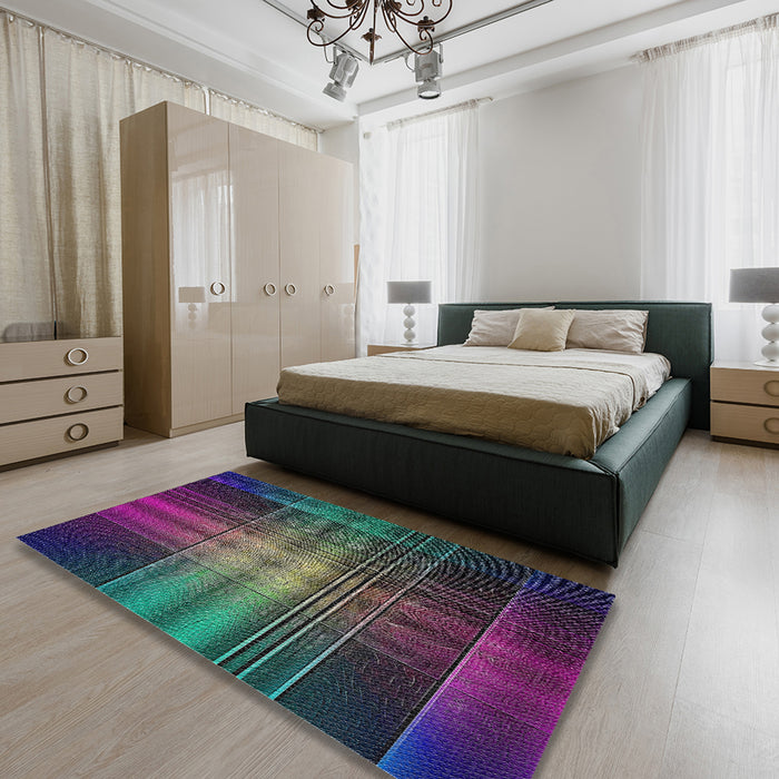 Machine Washable Transitional Dark Purple Rug in a Bedroom, wshpat164