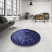 Round Patterned Night Blue Rug in a Office, pat165blu