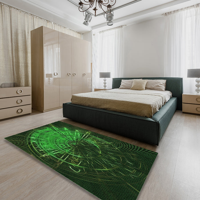 Patterned Black Rug in a Bedroom, pat165grn