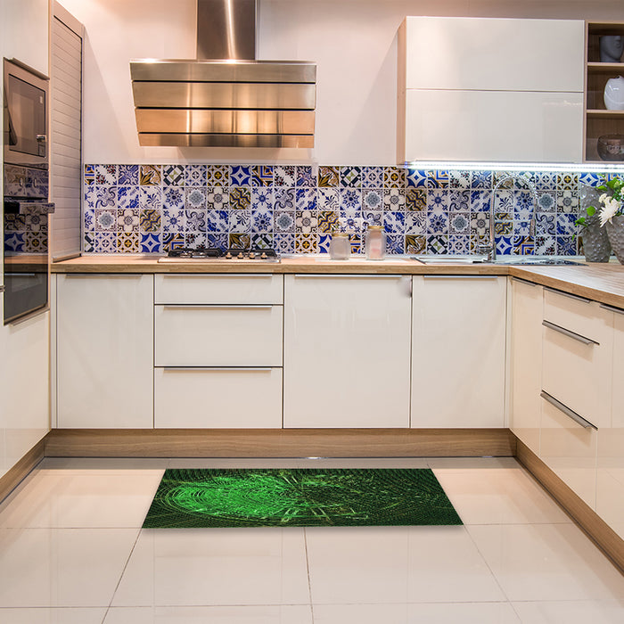 Patterned Black Rug in a Kitchen, pat165grn