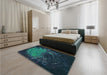 Patterned Dark Cyan Green Rug in a Bedroom, pat165lblu