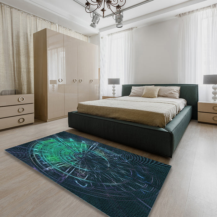 Round Machine Washable Transitional Dark Cyan Green Rug in a Office, wshpat165lblu