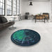 Round Patterned Dark Cyan Green Rug in a Office, pat165lblu