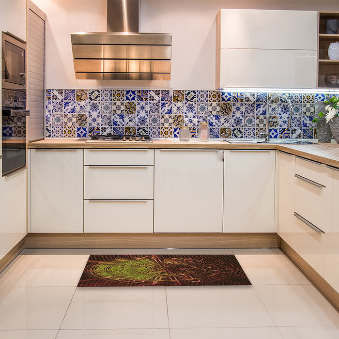 Patterned Black Brown Rug in a Kitchen, pat165org