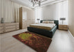 Patterned Black Brown Rug in a Bedroom, pat165org