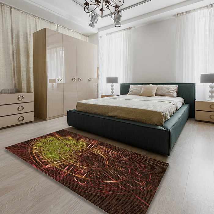 Patterned Black Brown Rug in a Bedroom, pat165org