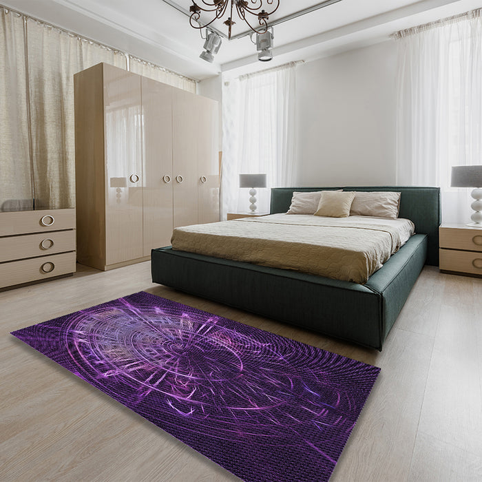 Patterned Dark Purple Rug in a Bedroom, pat165pur