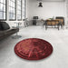 Round Patterned Red Rug in a Office, pat165rd