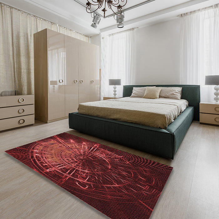 Patterned Red Rug in a Bedroom, pat165rd