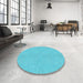 Round Patterned Bright Turquoise Blue Rug in a Office, pat1652lblu