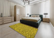 Patterned Dark Yellow Green Rug in a Bedroom, pat1653yw