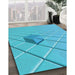 Machine Washable Transitional Bright Cyan Blue Rug in a Family Room, wshpat1655lblu