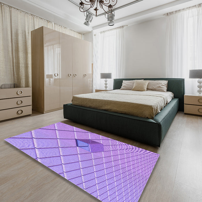 Round Machine Washable Transitional Bright Lilac Purple Rug in a Office, wshpat1655pur