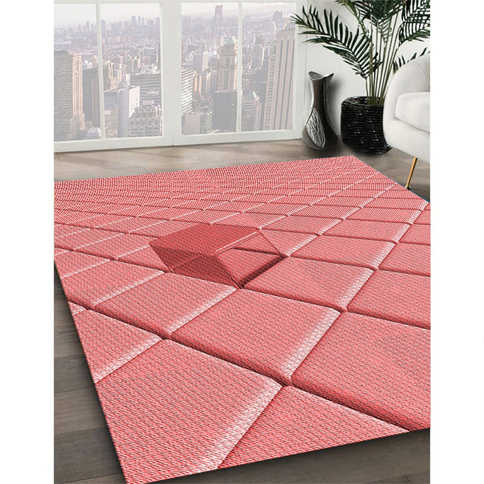 Machine Washable Transitional Light Coral Pink Rug in a Family Room, wshpat1655rd