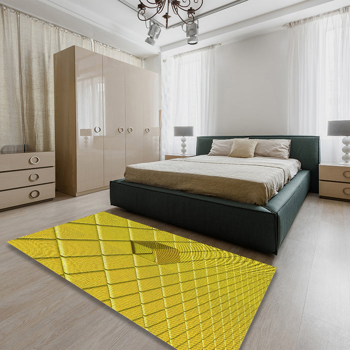 Round Machine Washable Transitional Yellow Rug in a Office, wshpat1655yw