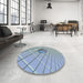 Round Patterned Steel Blue Abstract Machine Washable Rug in a Office, wshpat1655