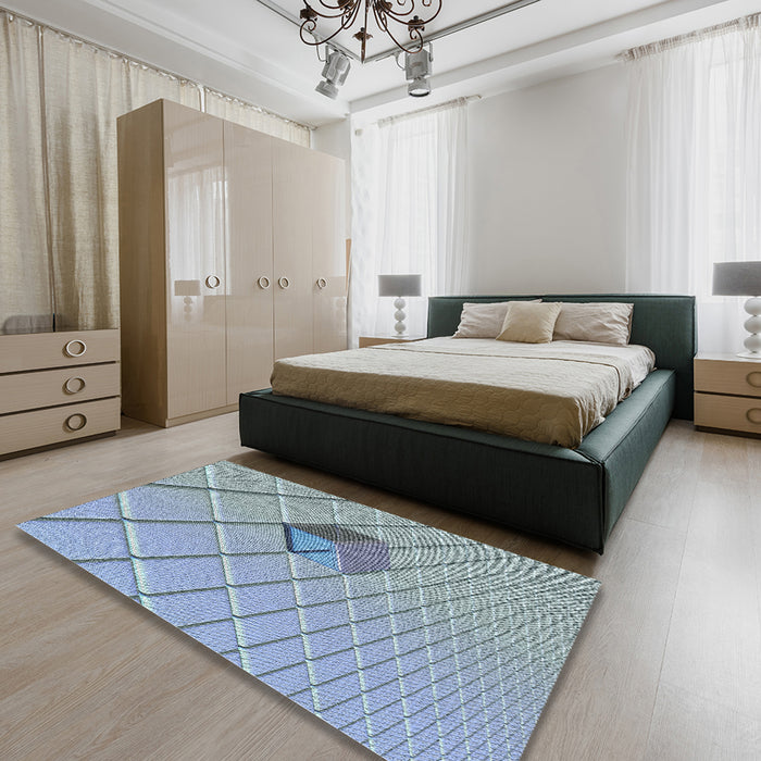 Patterned Steel Blue Abstract Machine Washable Rug in a Bedroom, wshpat1655