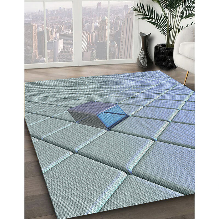 Patterned Steel Blue Abstract Machine Washable Rug in a Family Room, wshpat1655