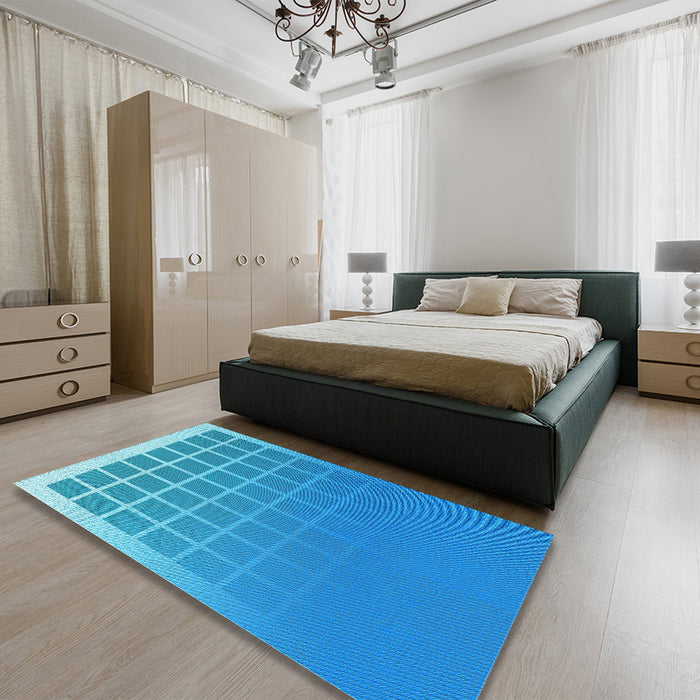 Round Machine Washable Transitional Neon Blue Rug in a Office, wshpat1656lblu