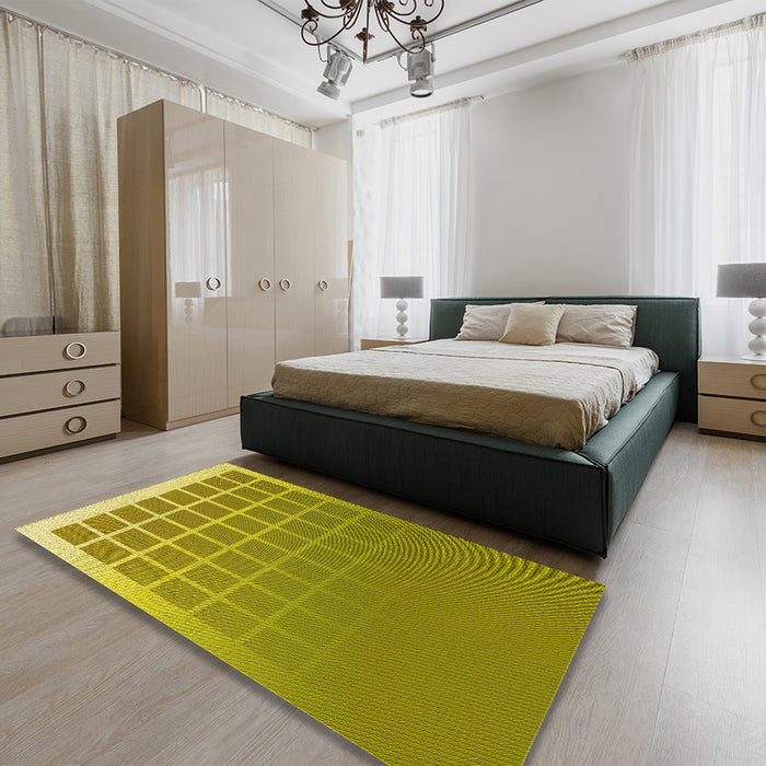 Round Machine Washable Transitional Dark Yellow Green Rug in a Office, wshpat1656yw
