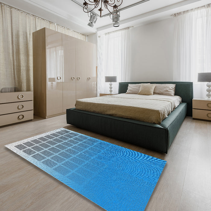 Patterned Blue Abstract Machine Washable Rug in a Bedroom, wshpat1656