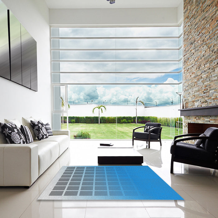Square Patterned Blue Abstract Machine Washable Rug in a Living Room, wshpat1656