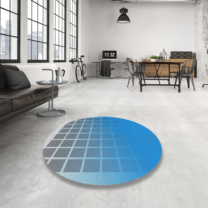 Round Patterned Blue Abstract Machine Washable Rug in a Office, wshpat1656